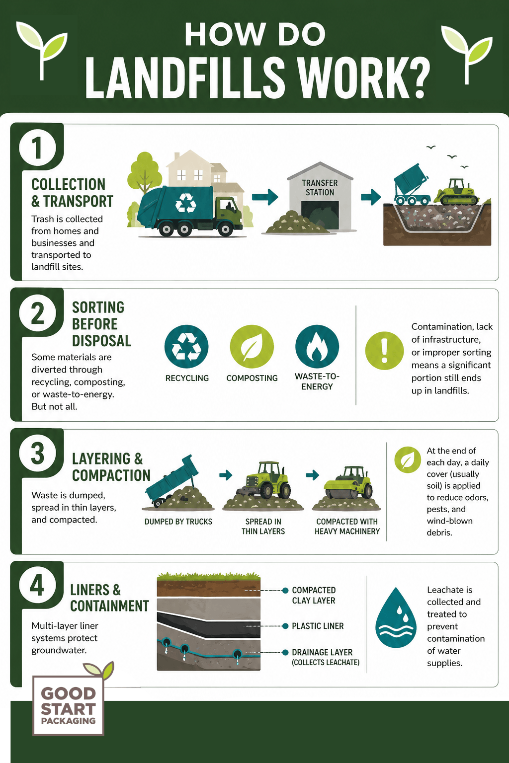 infographic explaining how landfills work in 4 steps